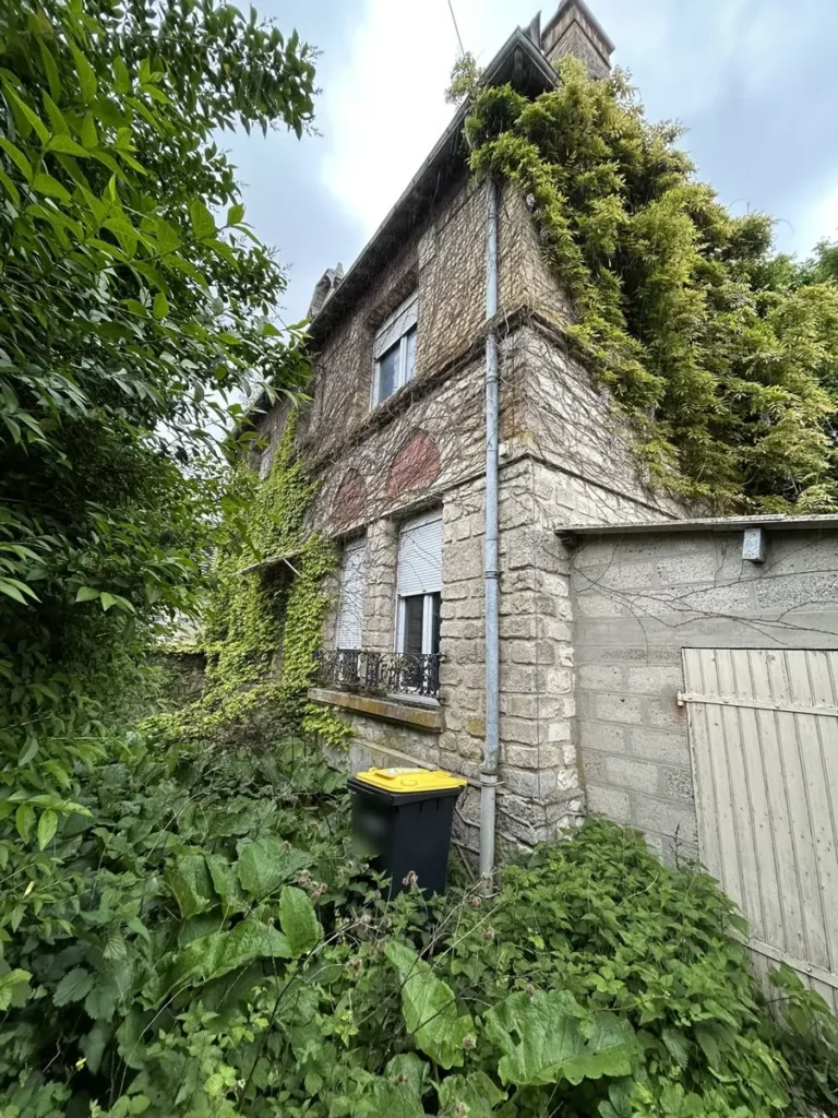 Angle de la maison envahi par la végétation